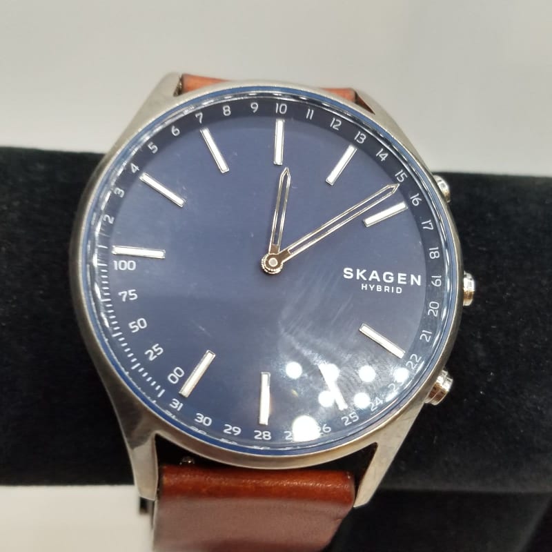 Buy the Men s SKAGEN HYBRID Smart Watch Blue Titanium Dial Watch GoodwillFinds
