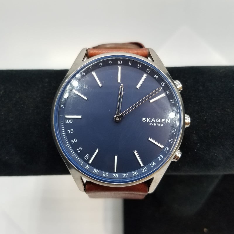 Buy the Men s SKAGEN HYBRID Smart Watch Blue Titanium Dial Watch GoodwillFinds