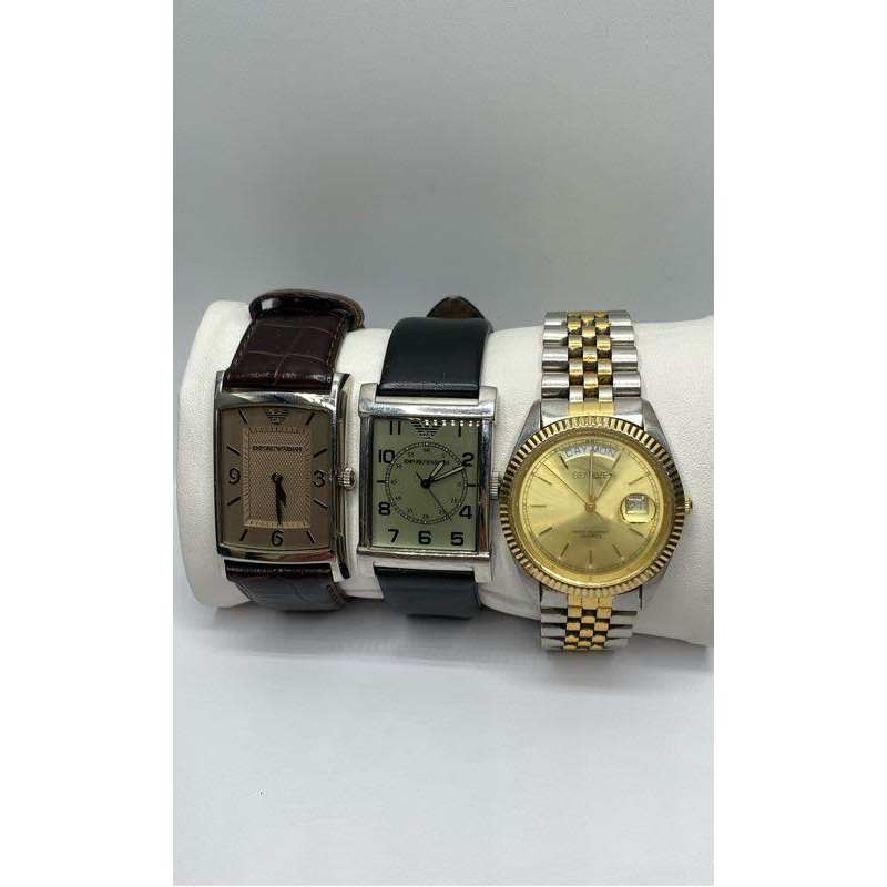 Buy the GENEVE EMPORIO ARMANI MIXED MODELS Men's Analog St. Steel Watch  Bundle of 3 | GoodwillFinds