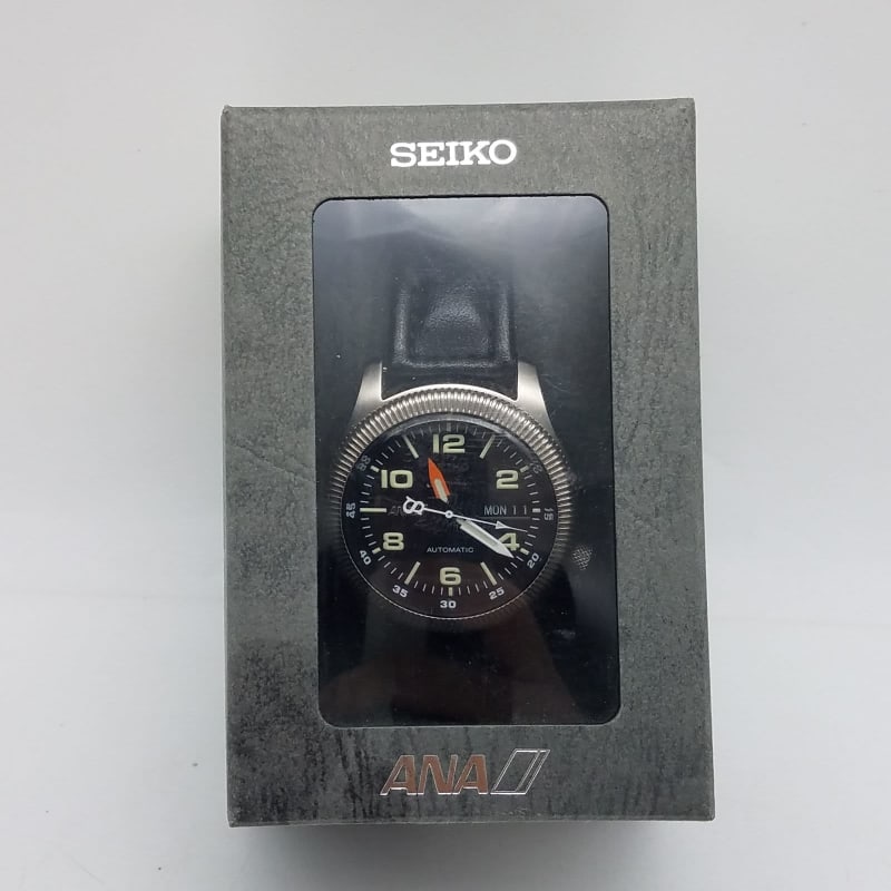 Buy the Men s SEIKO ANA PILOTS Automatic 46mm Black Dial Day Date Stainless Steel Watch GoodwillFinds
