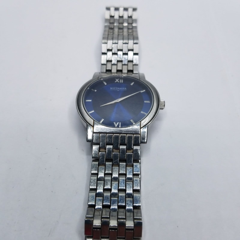 Buy the Men s WITTNAUER 37mm Blue Dial Stainless Steel Watch GoodwillFinds