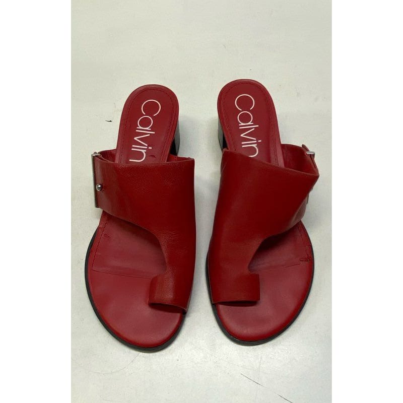 Buy the Calvin Klein Leather Daria Split Toe Heel Sandals Red 7 GoodwillFinds
