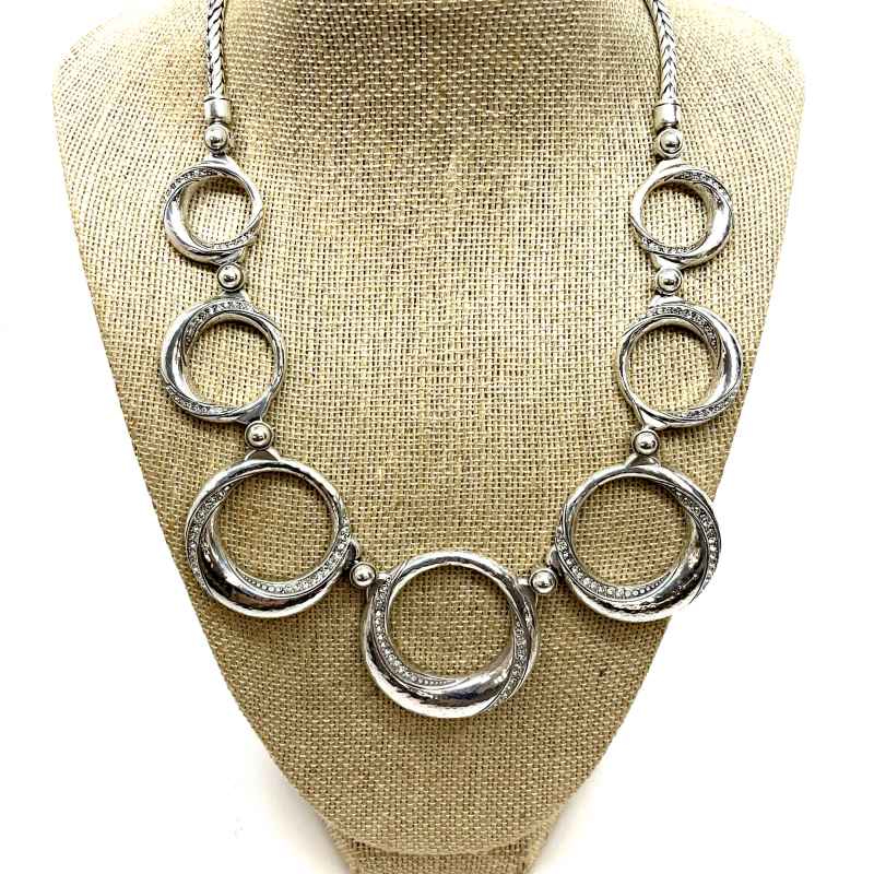 Buy the Designer Brighton Silver-Tone Circle Rhinestone Collar Necklace  With Box | GoodwillFinds