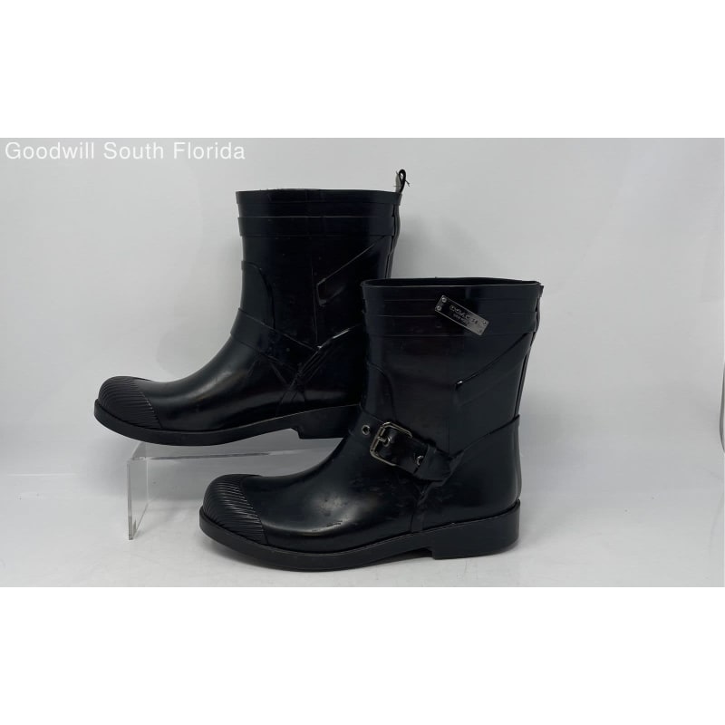 Buy the Coach Womens Lester Black Block Heel Round Toe Ankle Rain Boots Size 7 GoodwillFinds