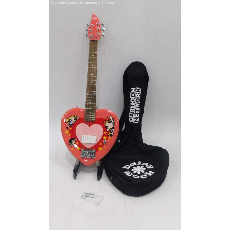 Buy the VTG 2002 Daisy Rock Cartoon Network Powerpuff Girls Pink Heart Electric Guitar GoodwillFinds