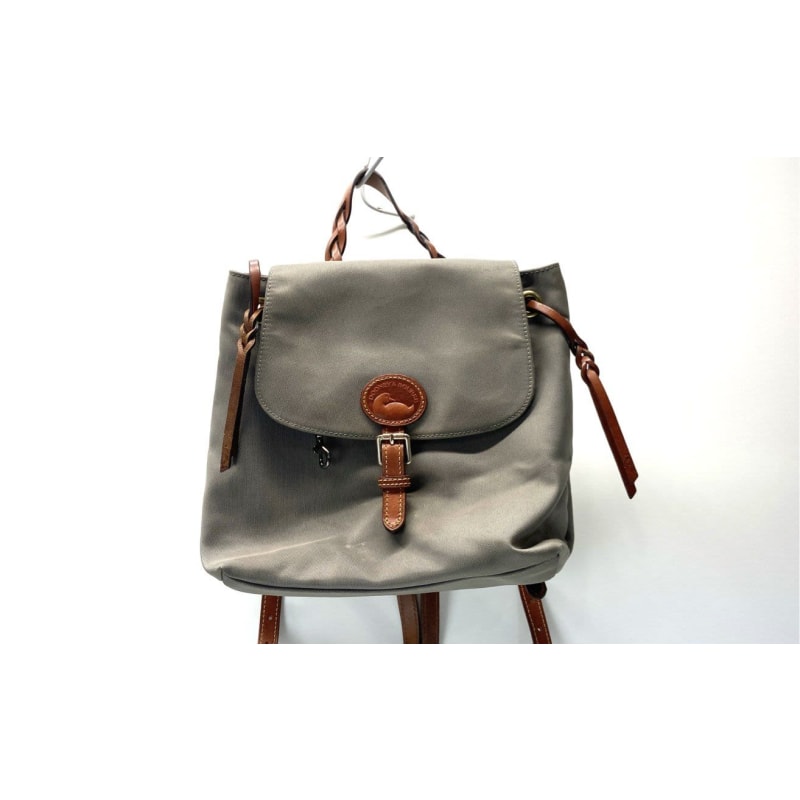Buy the Dooney Bourke Gray Nylon Flap Backpack GoodwillFinds