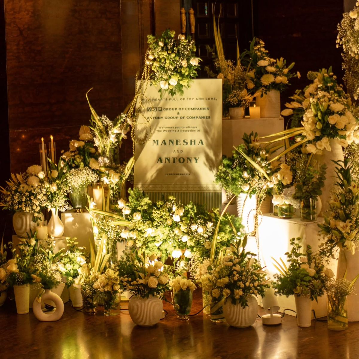 Beautiful floral centerpiece arrangement for wedding reception