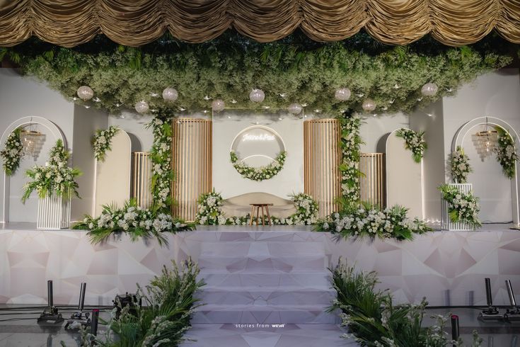 Romantic wedding backdrop with fairy lights