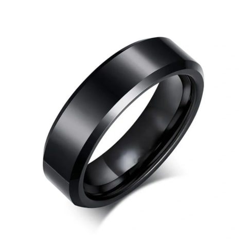 Black tungsten wedding ring with modern matte finish