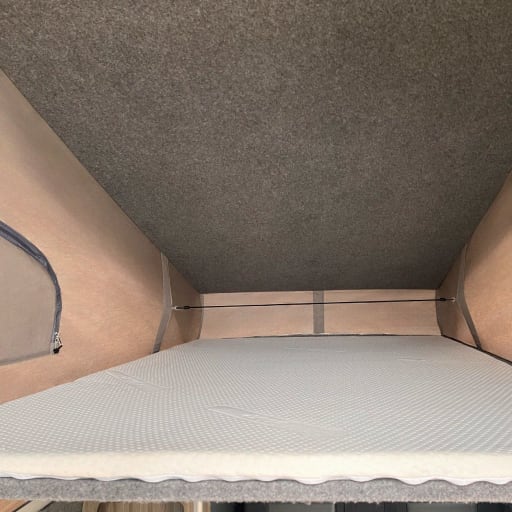 The pop-top bed with memoryfoam matress, inside Selene the camper