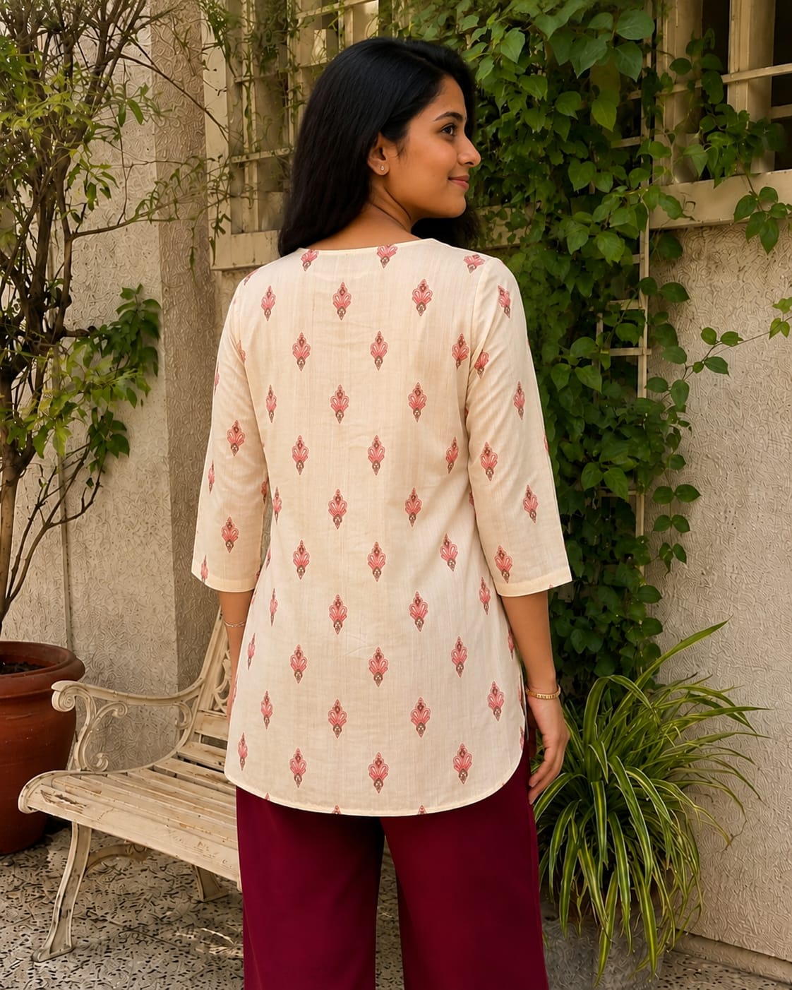 Cream Printed Short Kurta thumbnail 3