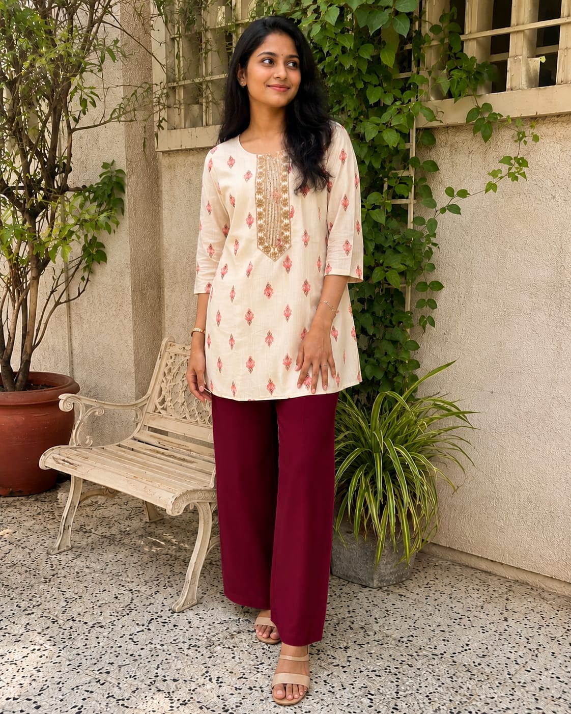 Cream Printed Short Kurta thumbnail 2