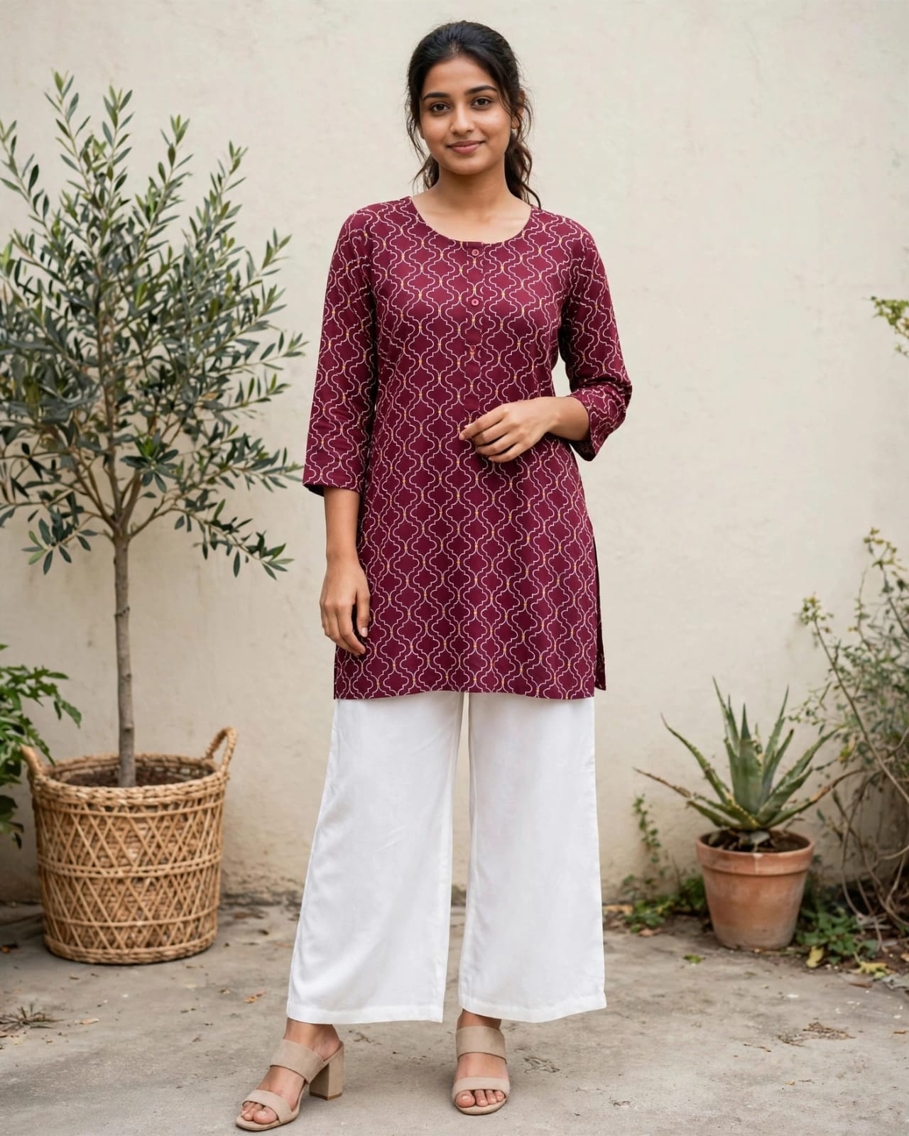 Maroon Geometric Print Short Kurti thumbnail 2