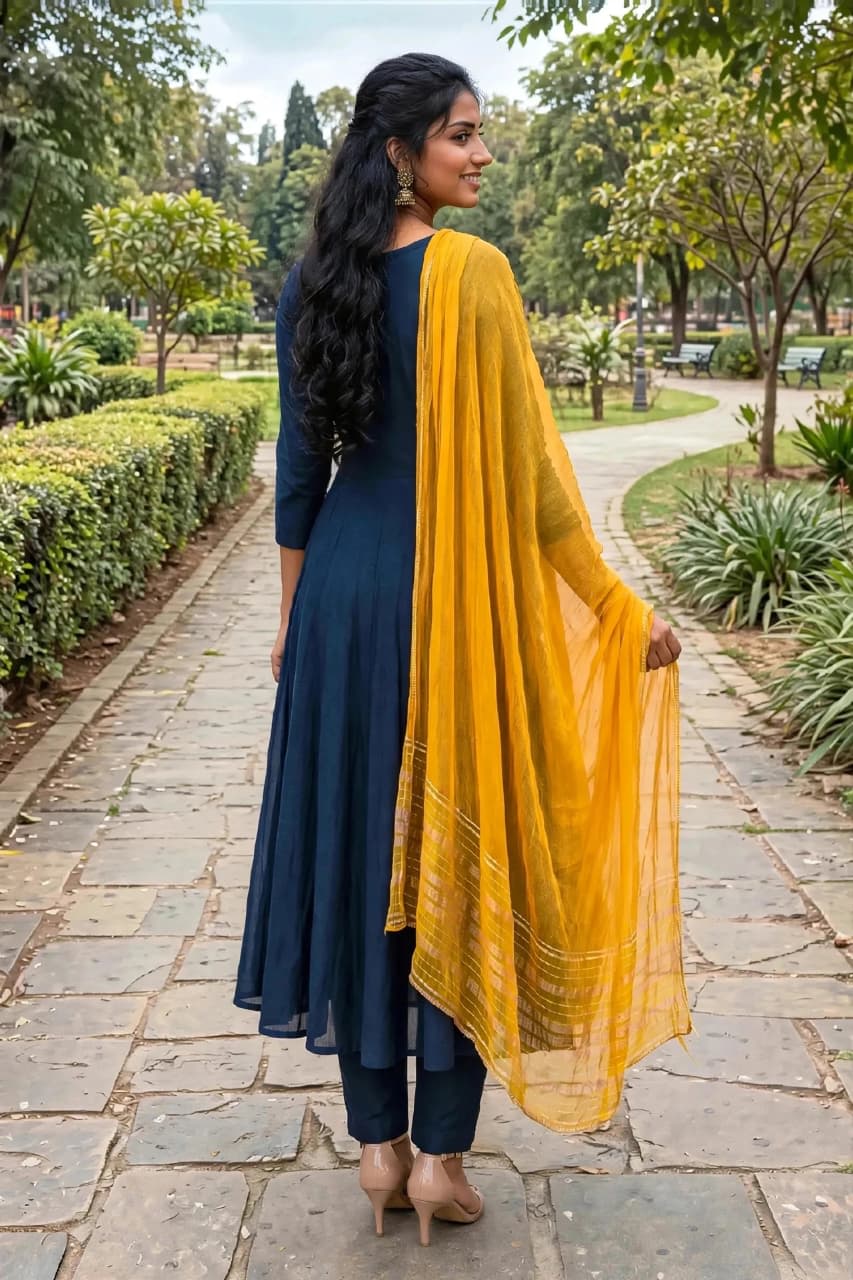 Navy Blue Embroidered Kurti Set thumbnail 5