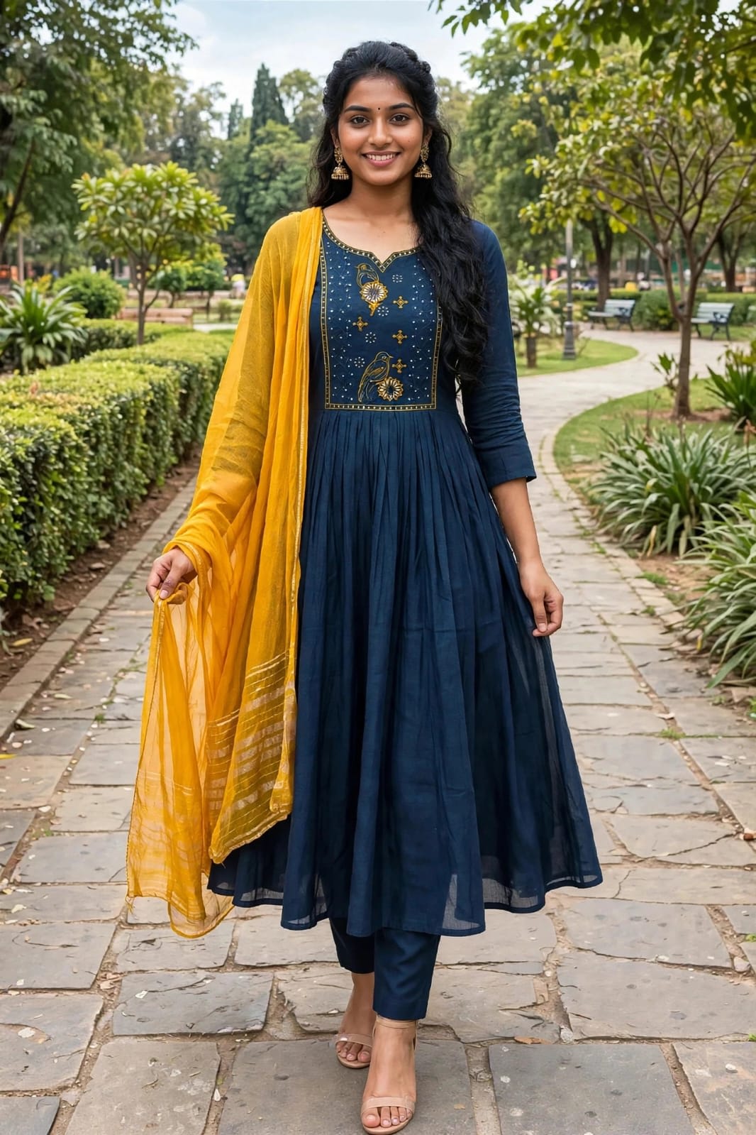 Navy Blue Embroidered Kurti Set thumbnail 2