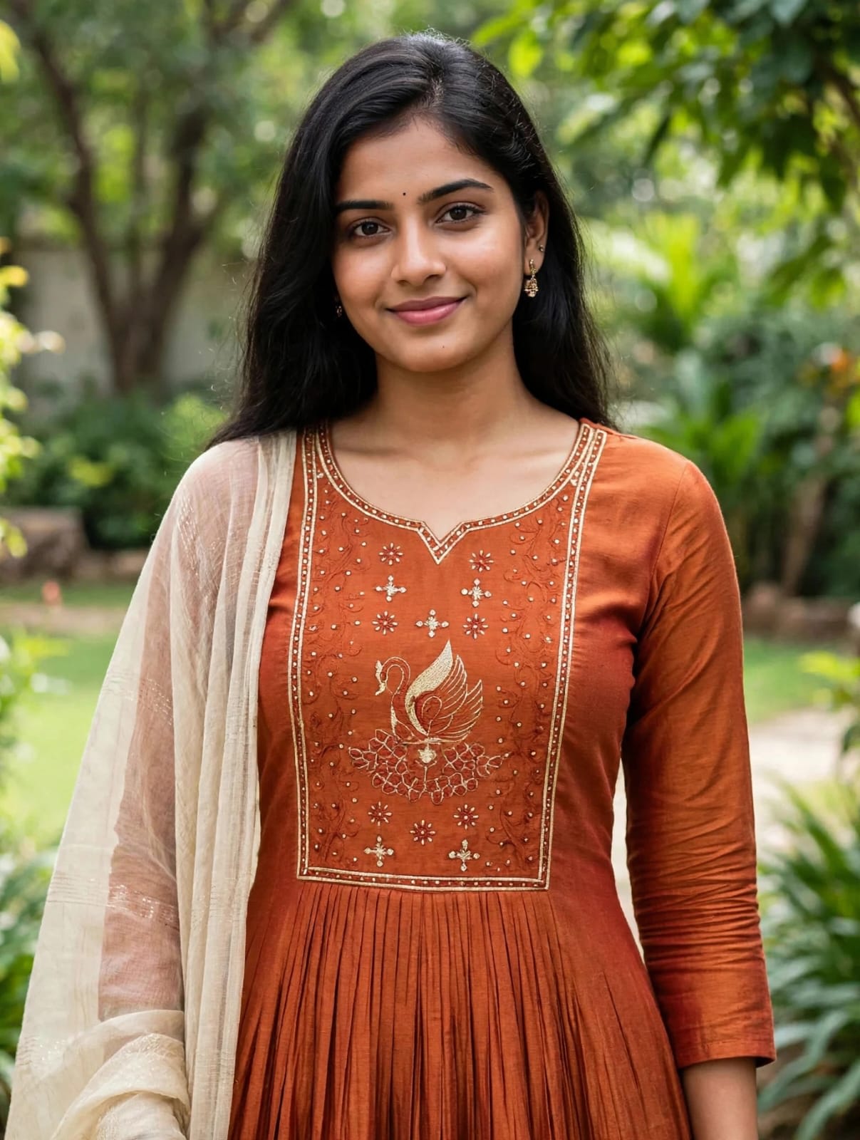 Rust Orange Flared Kurti Set thumbnail 4