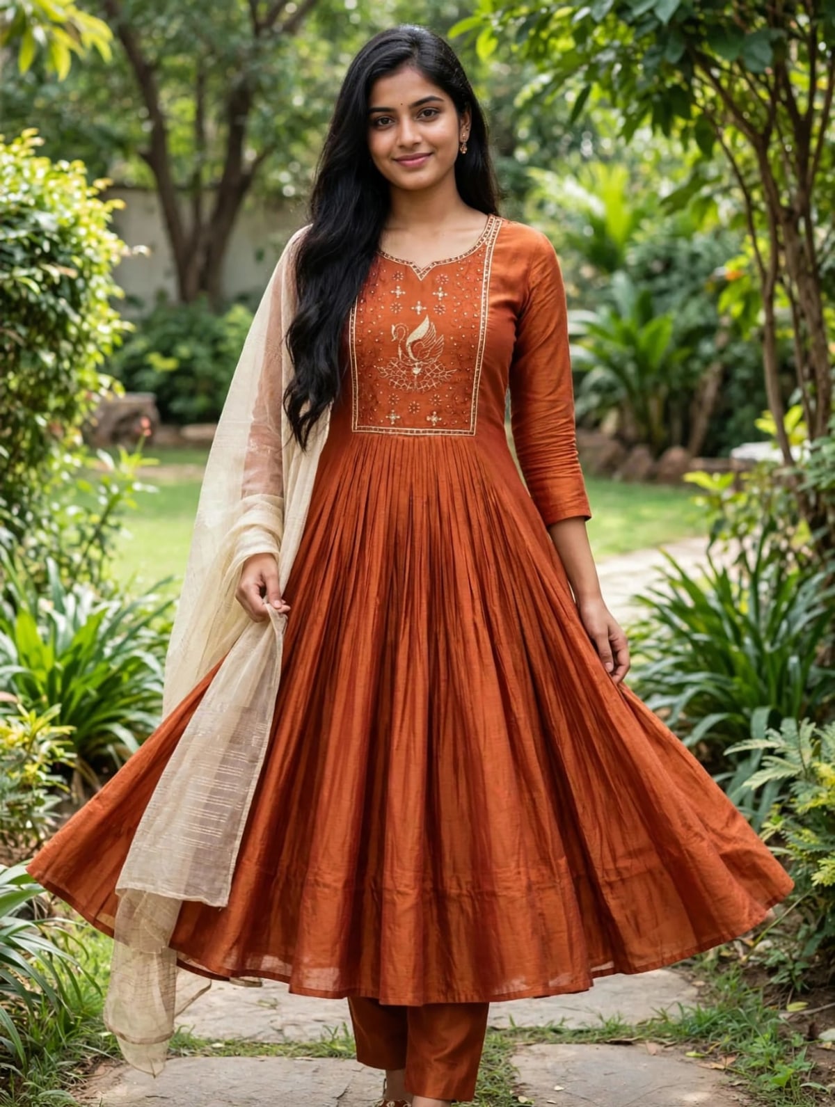 Rust Orange Flared Kurti Set