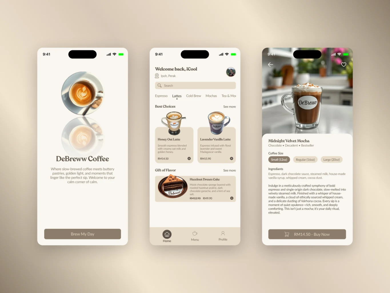 DeBreww — a cozy mobile coffee app that blends warmth with simplicity
