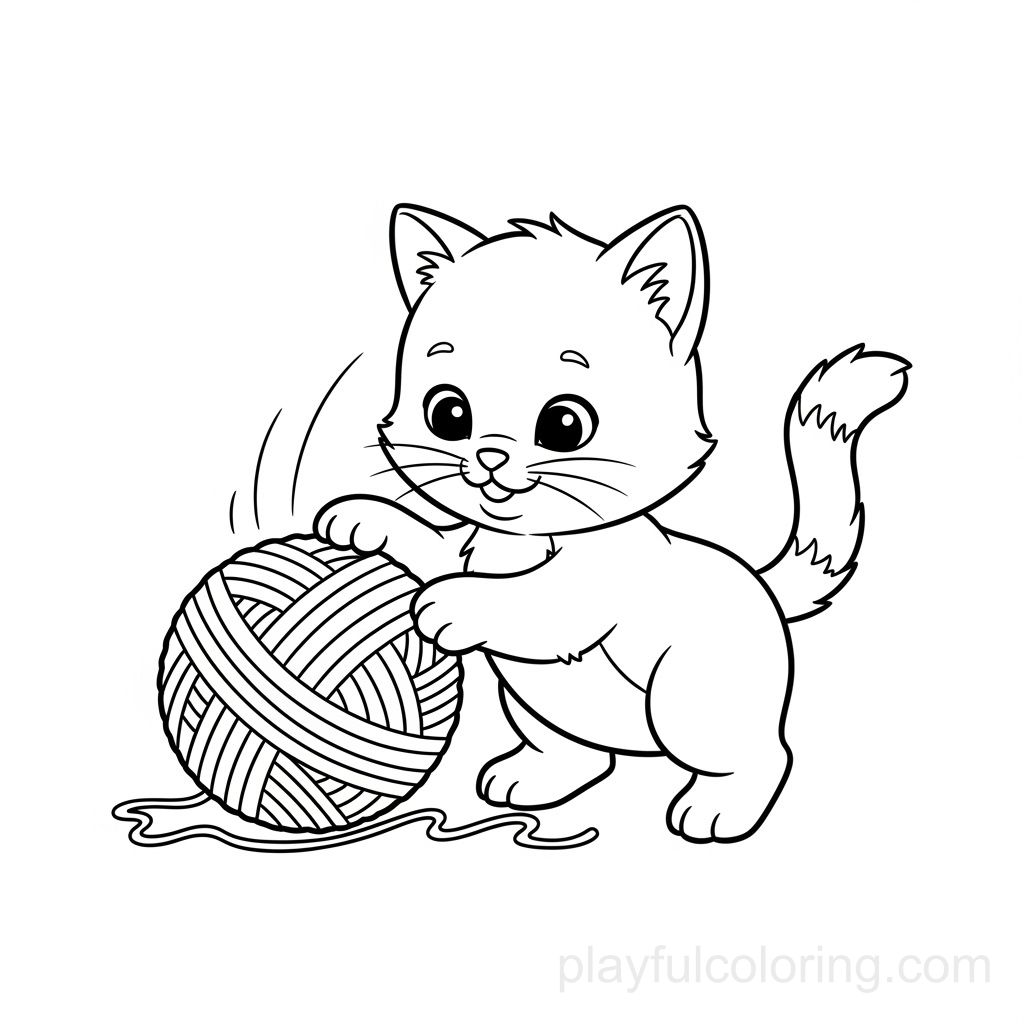 Um gatinho curioso a brincar com um novelo de lã.