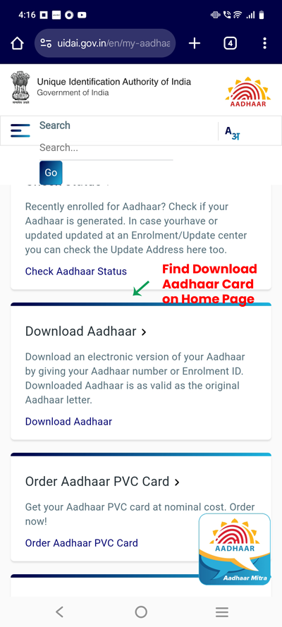 Online Aadhaar Download PDF