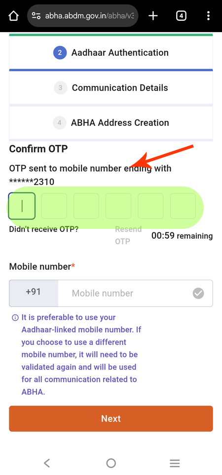 Abha Card Verify Mobile Number
