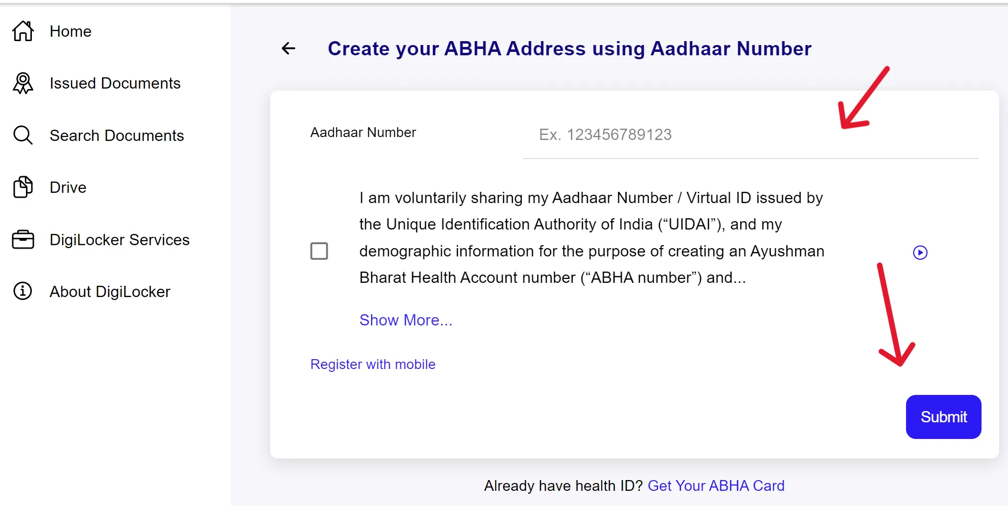 ABHA Card Download using Digilocker