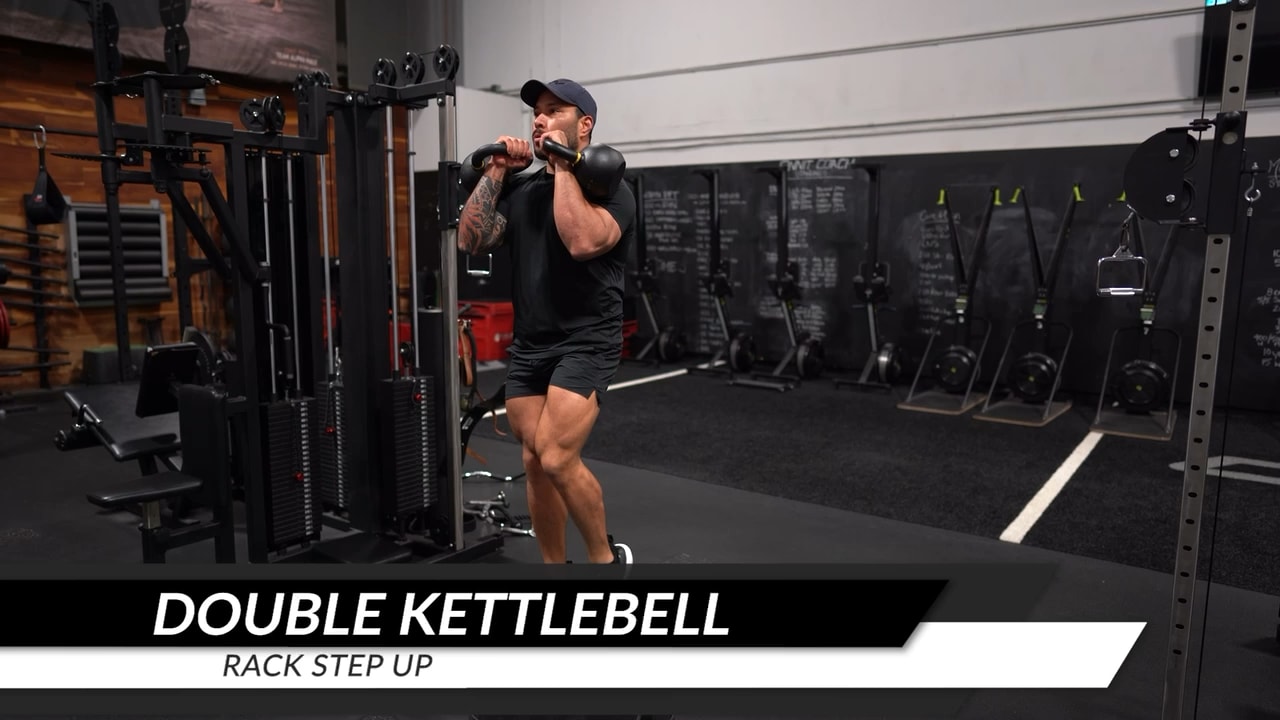 Double Kettlebell Front Rack Step Ups