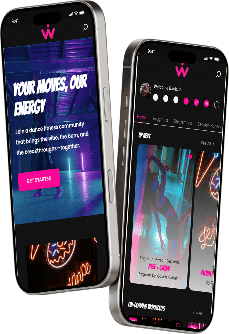 Somble platform screenshot showing a fitness client's dashboard, calendar, and upcoming workouts