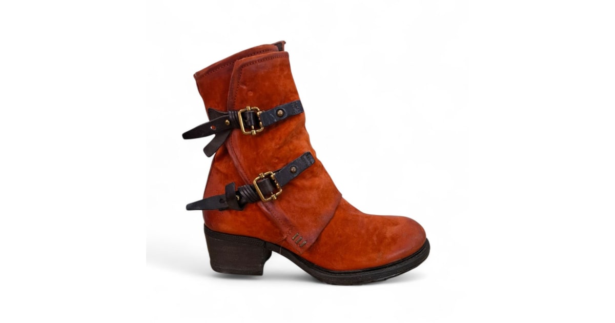 A.S.98 Leather Buckled Ankle Boots