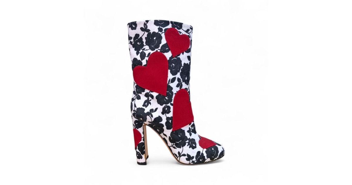 Dolce & Gabbana Floral Hearts Leather High Boots