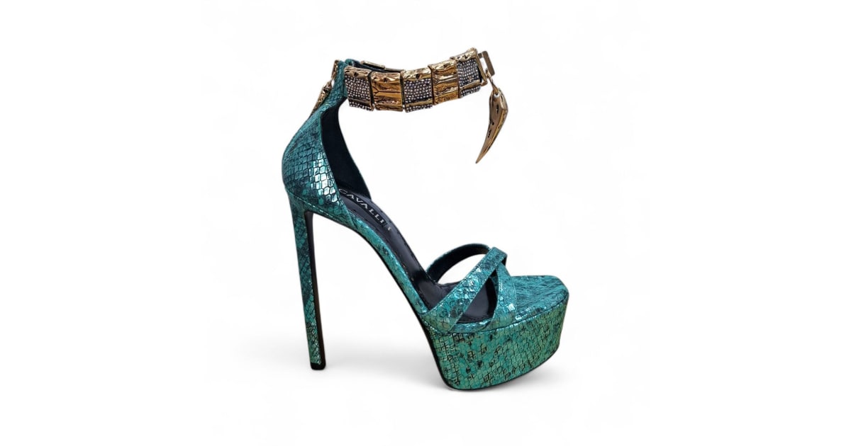 Roberto Cavalli Tiger Tooth Leather Platform Sandals