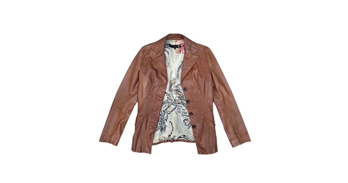 Just Cavalli Single-Breasted Fitted Leather Blazer Jacket