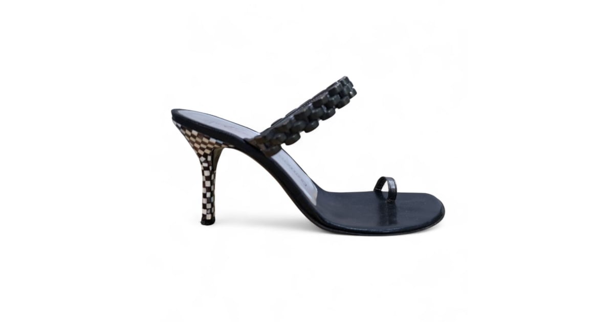 Giuseppe Zanotti Vintage Chain Strap Checkered Heel Toe Loop Sandals