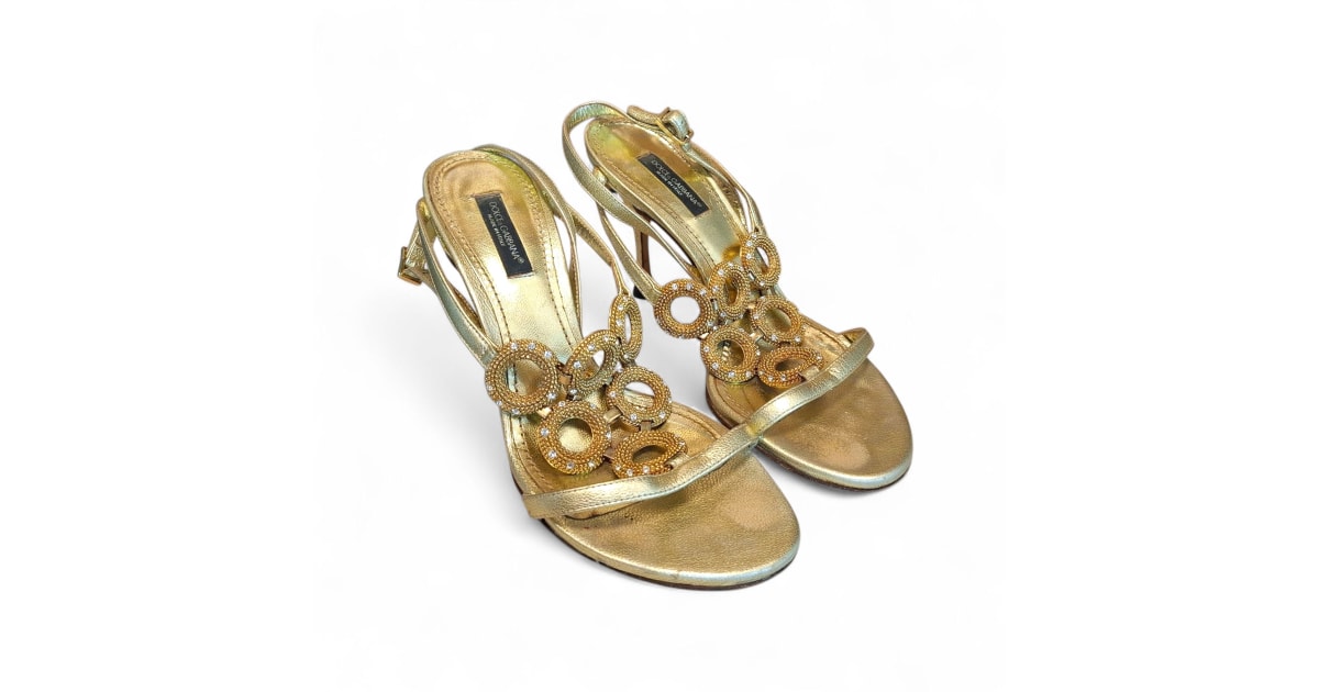 Dolce & Gabbana Vintage Rhinestone Ring Leather Sandals