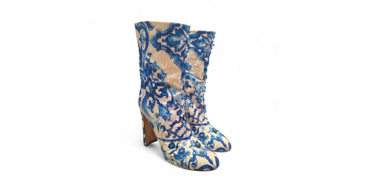 Dolce & Gabbana Majolica Crystal Embellished Brocade Ankle Boots