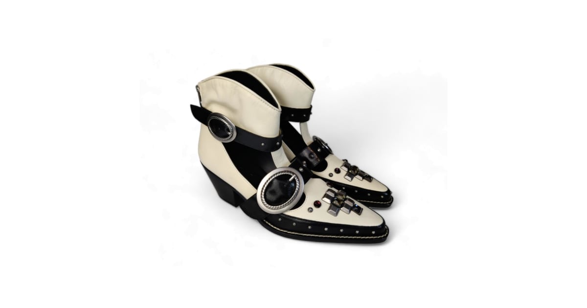Coach White & Black Buckled Boots