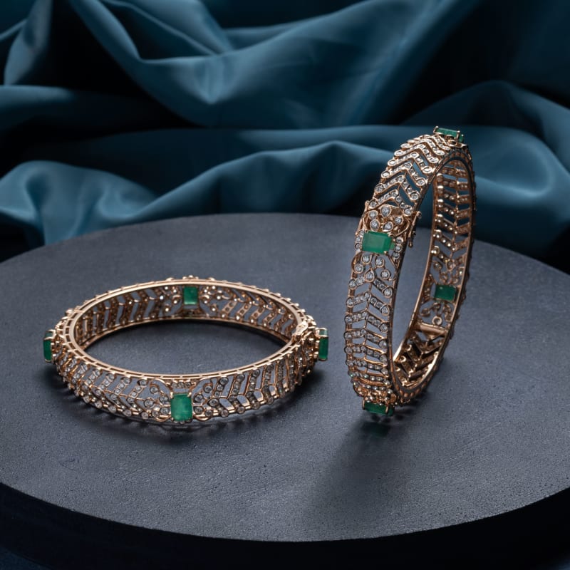 Diamond bangles with emerald