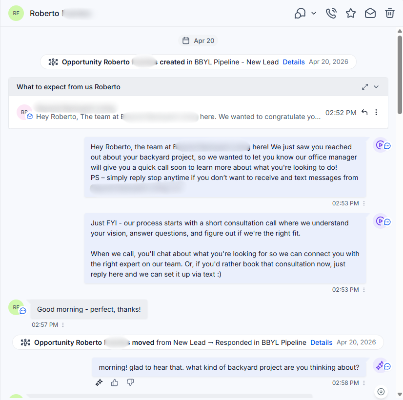AI chatbot conversation example - client screenshot 1