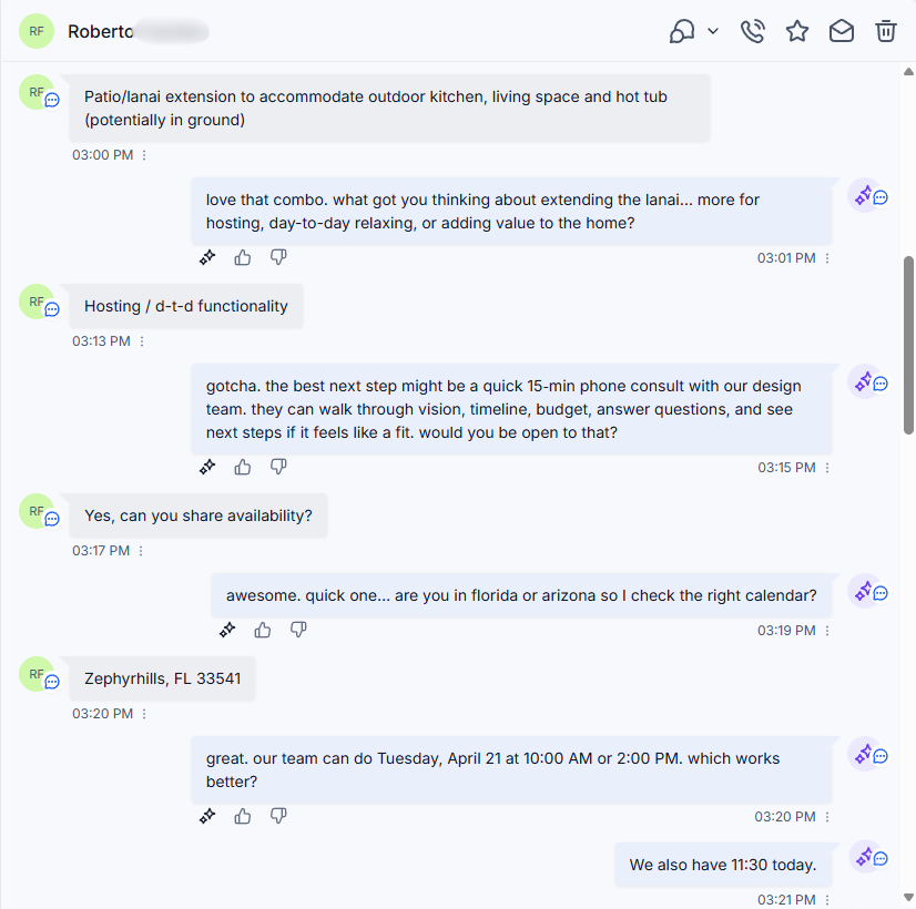 AI chatbot conversation example - client screenshot 2