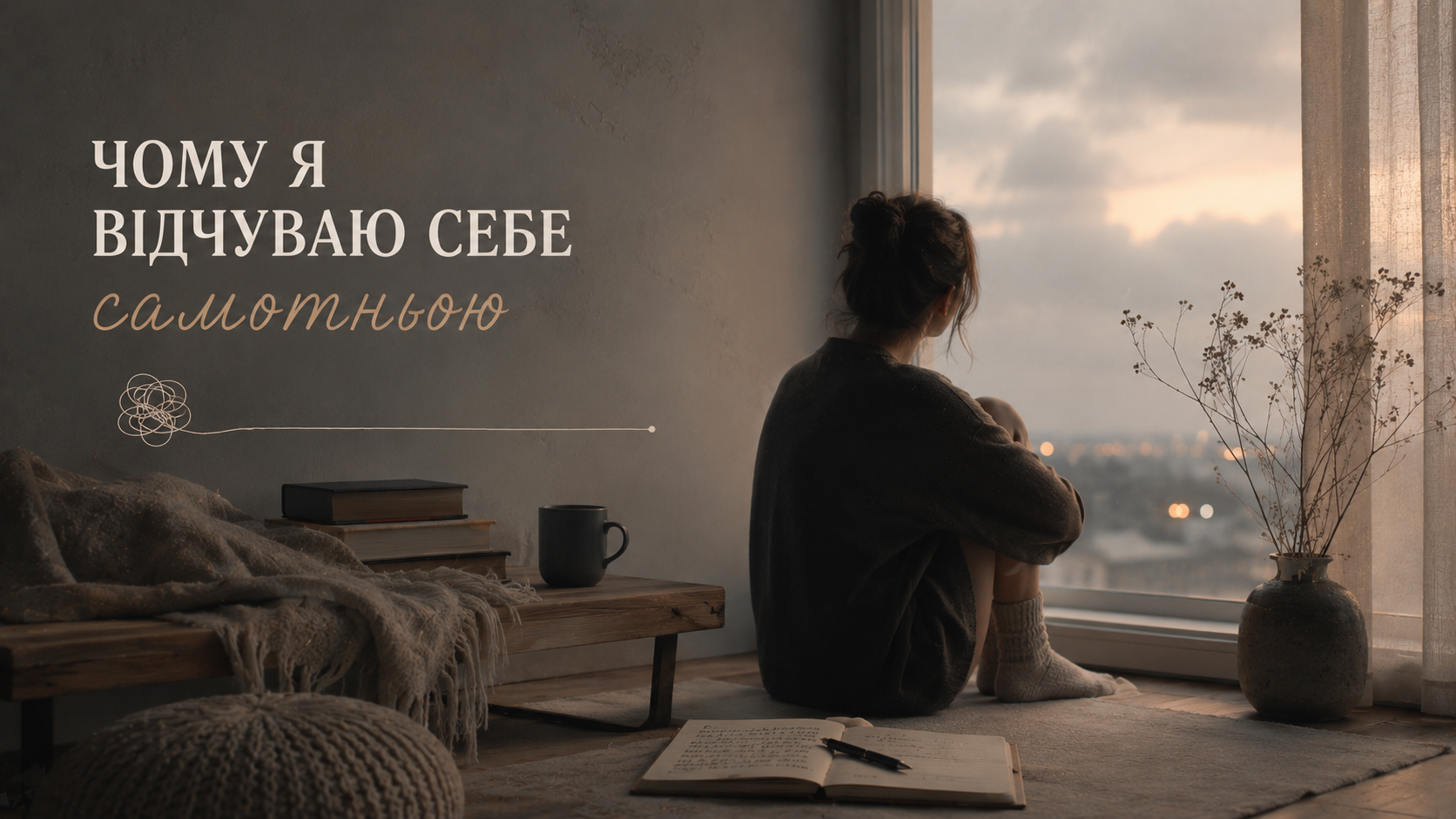 Затишна кімната біля вікна з м’яким світлом і чашкою на підвіконні