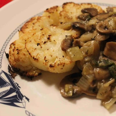 Cauliflower steak with mushroom gravy