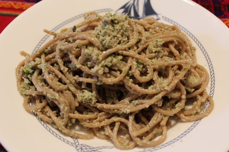 Pasta with kale stems pesto