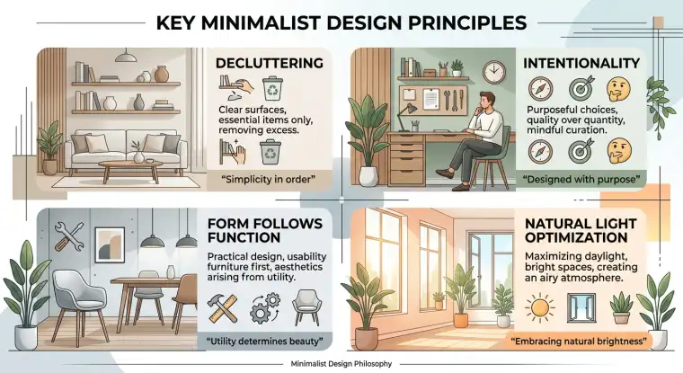 A minimalist living room with clean lines and minimal furniture.