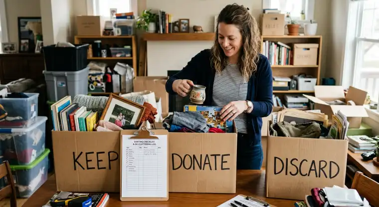 A cluttered room being transformed into an organized space