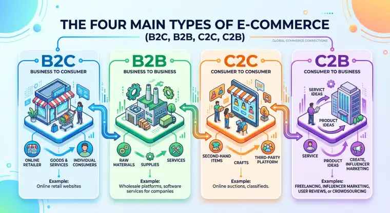 An illustration depicting a flexible e-commerce platform with interconnected modules