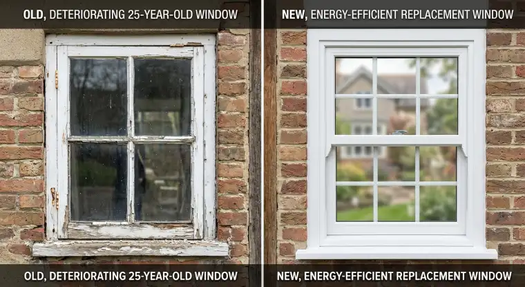 A homeowner smiling in front of newly installed windows