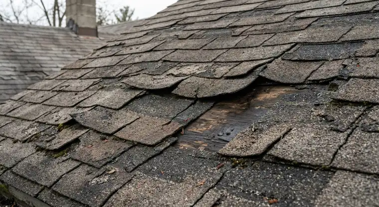 Close-up of a roof with some damage