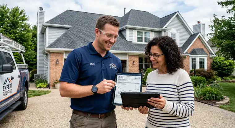 Roof repair estimate checklist with a house and a roof