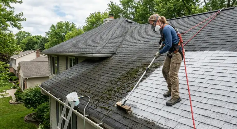 Close-up of roof covered in mold, highlighting the issue of roof mold