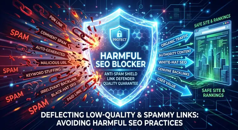 A person working on a laptop, surrounded by diagrams and charts representing SEO and link building strategies.